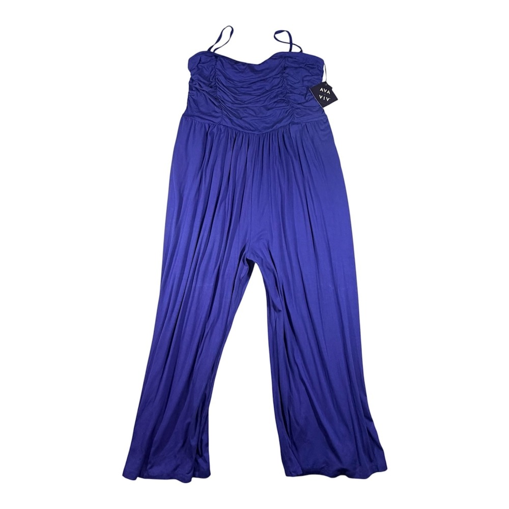 Ava & Viv Jumpsuit Womens 2X Blue Ruched Convertible Straps Wide Leg